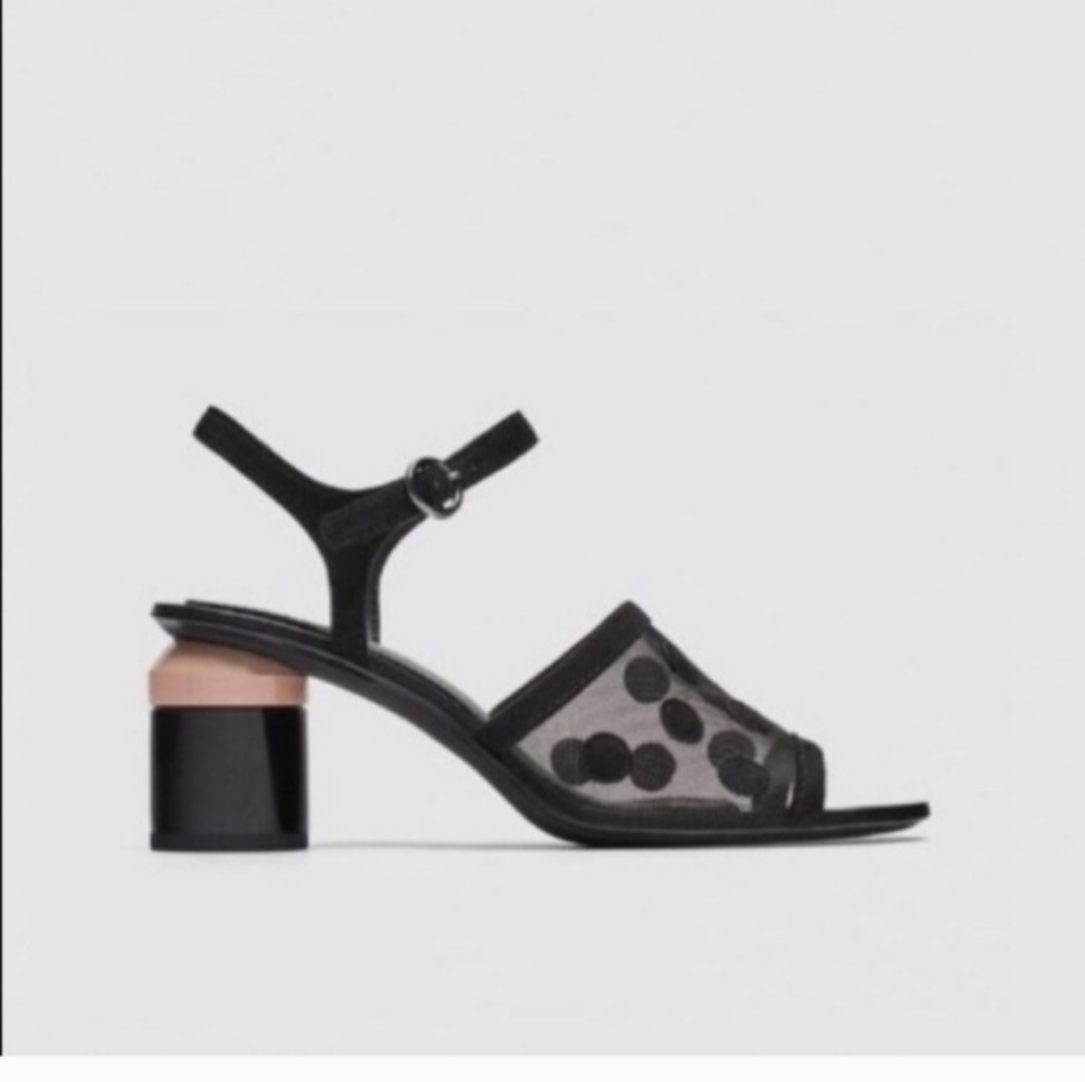 ZARA MESH POKA DOT SANDALS,  SIZE  42